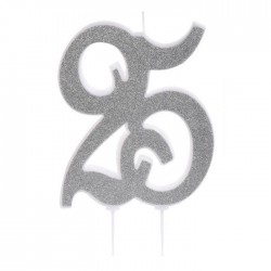 CANDELA GLITTERATA H12cm ARGENTO 25°