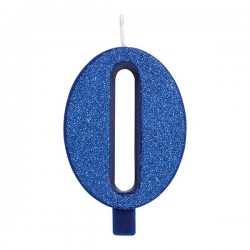 CANDELINA NUMERO 0 GLITTER BLU 9,5cm
