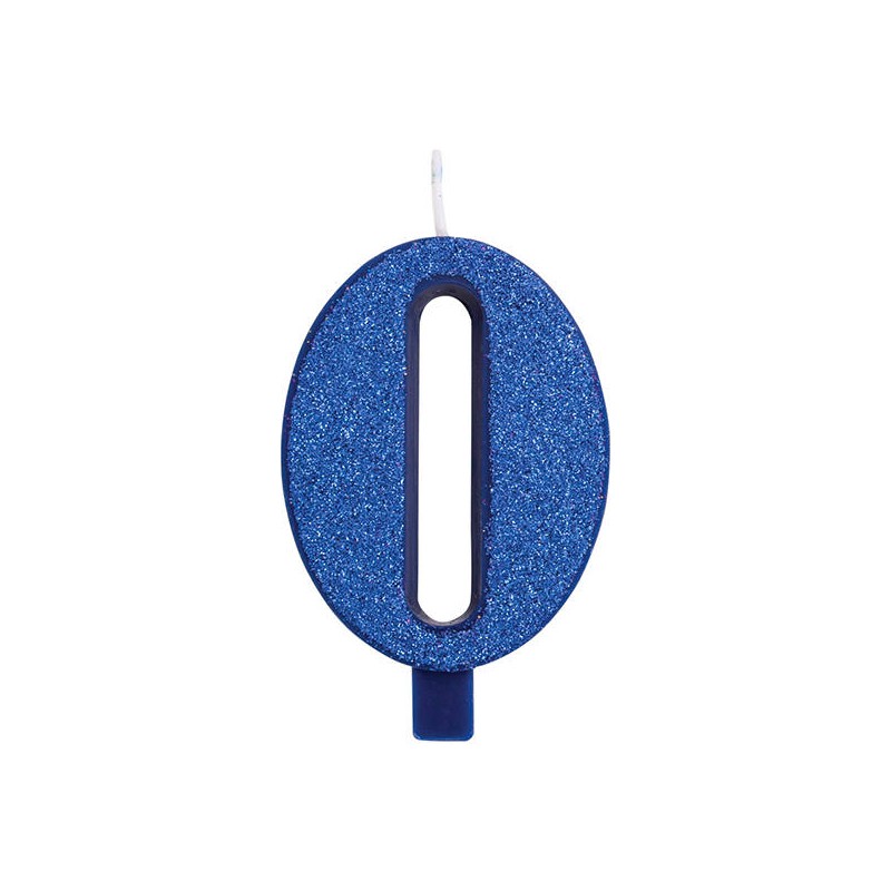 CANDELINA NUMERO 0 GLITTER BLU 9,5cm