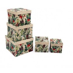SCATOLA REGALO QUADRATA XMAS BERRIES 17,5x17,5x14cm