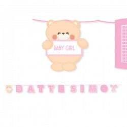 FESTONE MAXI BATTESIMO TEDDY ROSA 6MT