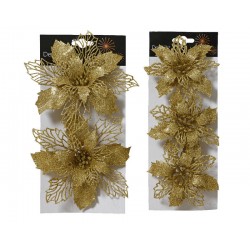 SET POINSETTIA FIORE C/CLIP ORO 1conf. (2 o 3pz)