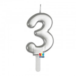 CANDELINA NUMERO 3 TINY PLUMP ARGENTO METAL 7cm