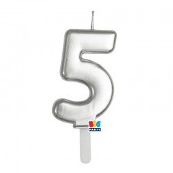 CANDELINA NUMERO 5 TINY PLUMP ARGENTO METAL 7cm