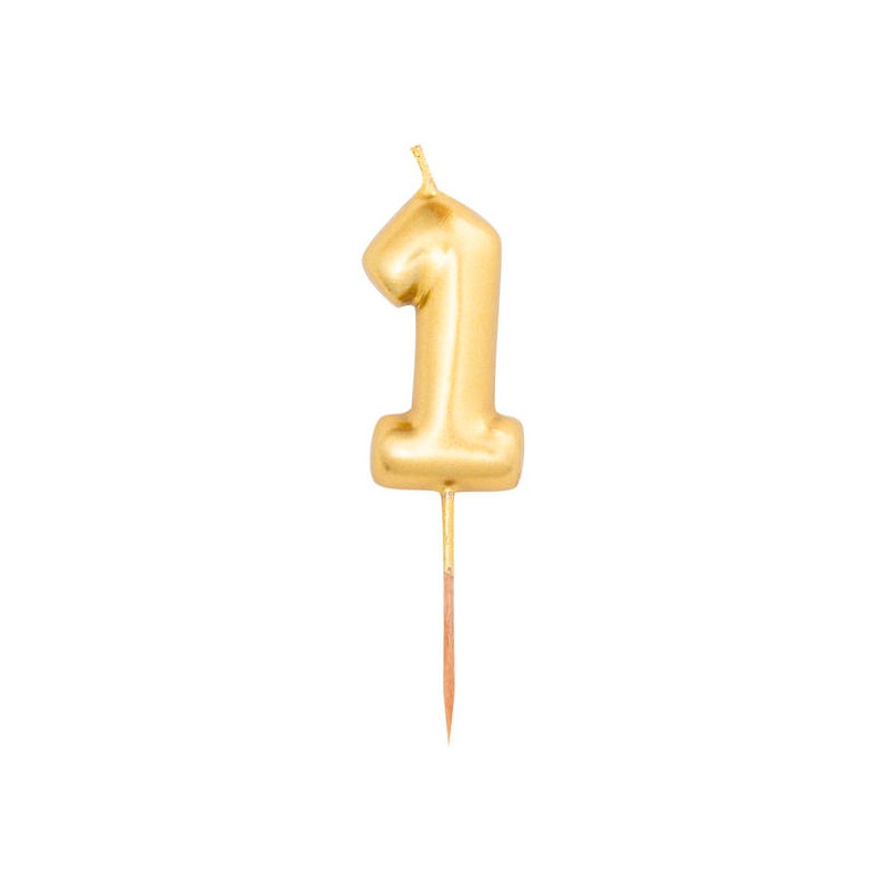 CANDELINA NUMERO 1 METAL ORO 8cm