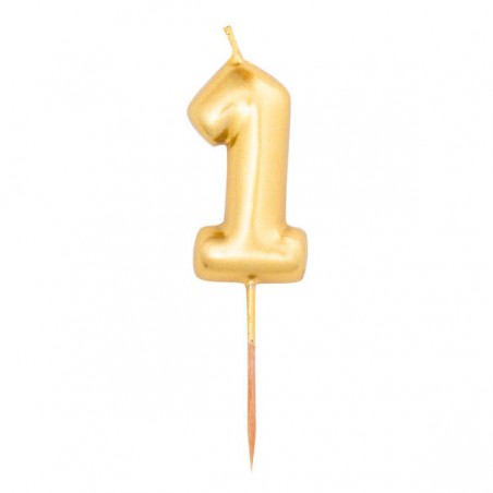 CANDELINA NUMERO 1 METAL ORO 8cm