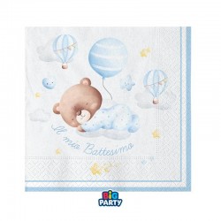 TOVAGLIOLI 25x25cm BATTESIMO BABY BEAR CELESTE 16pz