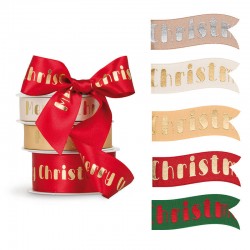 NASTRO DOPPIO RASO MERRY CHRISTMAS ORO mm25x15mt 07-ROSSO