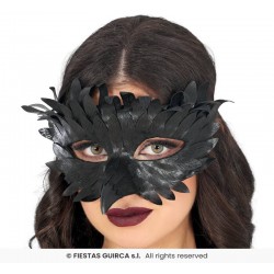 MASCHERA PIUME NERE C/BECCO