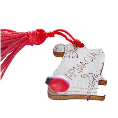 APPLICAZIONE MAGNETE PERGAMENA LEGNO C/NAPPA 'LAUREA FARMACIA' 3,5cm 24pz