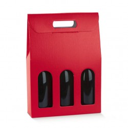 SCATOLA 3 BOTTIGLIE C/MAN. E FIN. 27x9x38,5cm FIBRA ROSSO