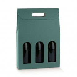 SCATOLA 3 BOTTIGLIE C/MAN. E FIN. 27x9x38,5cm FIBRA VERDE