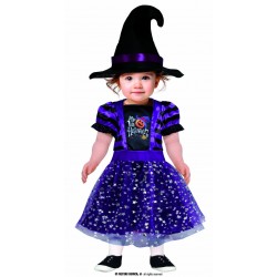 COSTUME BAMBINA STREGA TULLE VIOLA CON CAPPELLO 12-18 mesi