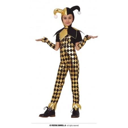 COSTUME GLITTER CLOWN ORO/NERO BIMBA 10-12 ANNI