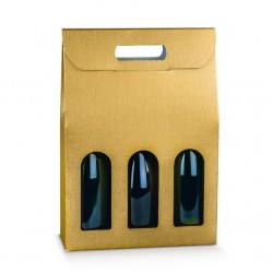 SCATOLA 3 BOTTIGLIE C/MAN. E FIN. 27x9x38,5cm FIBRA ORO