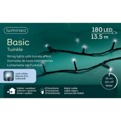 LUCI 180 LED BASIC TWINKLE 1350cm FILO NERO - BIANCO...