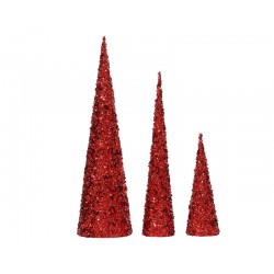 SET 3 CONI IN PVC PAILLETTES ROSSO H.80/62/41cm