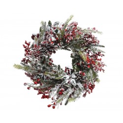 GHIRLANDA C/BACCHE ROSSE E PIGNE ø40cm INNEVATA