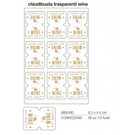 CHIUDIBUSTA ADESIVO TRASPARENTE WINE cm4,4x6,2cm 90pz