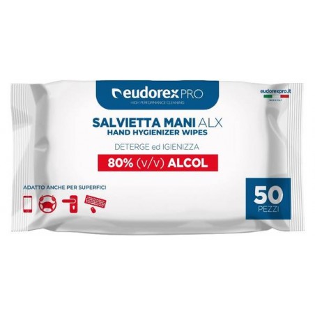 SALVIETTINE IGIENIZZANTI AXL MANI E SUPERFICI ALCOOL 80% 18x15cm 50pz