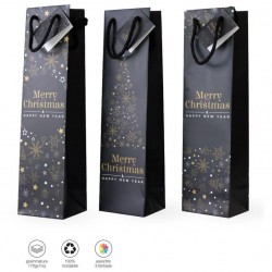 SHOPPER PORTA BOTTIGLIA WINE BLACK CHRISTMAS 10+9x39cm