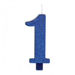 CANDELINA NUMERO 1 GLITTER BLU 9,5cm