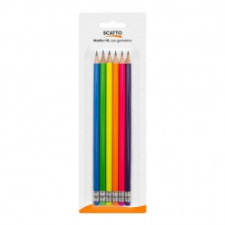 MATITE HB C/GOMMINO FLUO 6pz SCATTO