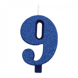 CANDELINA NUMERO 9 GLITTER BLU 9,5cm