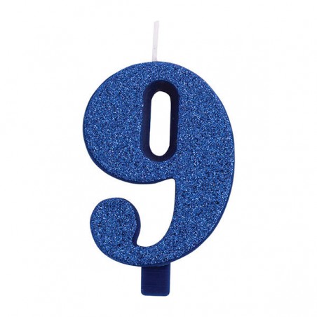 CANDELINA NUMERO 9 GLITTER BLU 9,5cm
