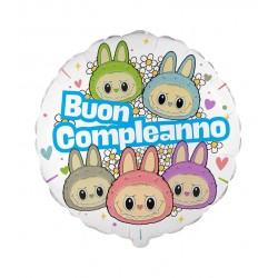 PALLONE MYLAR TONDO 18" 45cm ANGRY BUNNY LABUBU BUON...