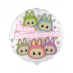 PALLONE MYLAR TONDO 18" 45cm ANGRY BUNNY LABUBU BUON...