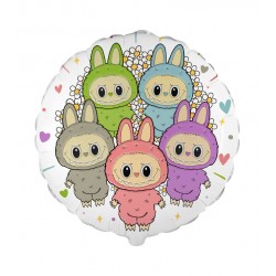 PALLONE MYLAR TONDO 18" 45cm ANGRY BUNNY LABUBU FAMILY