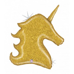 PALLONE MYLAR SUPERSHAPE 38" 96cm UNICORNO GLITTER ORO