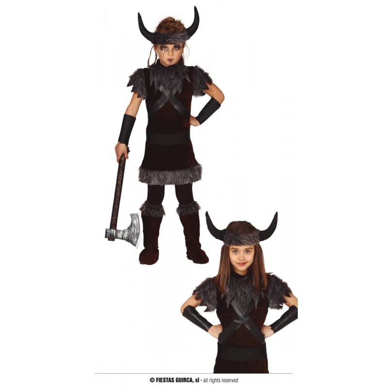 COSTUME VIKINGO CON COPRICAPO E COPRISTIVALI BIMBA 7-9 anni