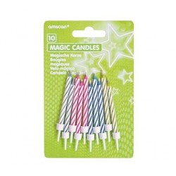CANDELINE MAGICHE C/SUPPORTO 7cm 10pz ass.ti