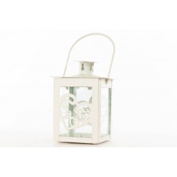 LANTERNA METALLO UCCELLINI&CUORI 7,5x10,5cm BIANCA