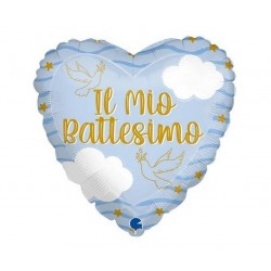 PALLONE MYLAR CUORE 18" 45cm IL MIO BATTESIMO BIMBO