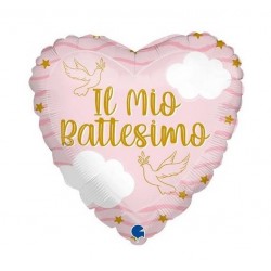 PALLONE MYLAR CUORE 18" 45cm IL MIO BATTESIMO BIMBA