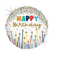 PALLONE MYLAR 18" 45cm HAPPY BIRTHDAY STAR CANDLES