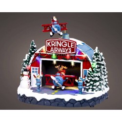 PAESAGGIO NATALE ANIMATO KRINGLE AIRWAYS 24,5x17x22,5cm