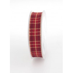 NASTRO TESSUTO LAME' SCOZZESE mm25x20mt ROSSO SCURO-ORO