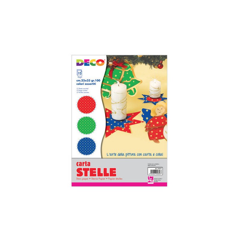 RISMA A4 CARTA E CARTONCINO 100gr CON STELLE STAMPATE 12fg 23x33cm