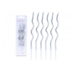 CANDELINE ONDULATE 12cm ARGENTO 6pz