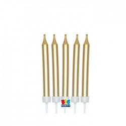 MINI CANDELE ORO 9cm C/SUPPORTO 5pz