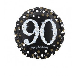 PALLONE MYLAR TONDO 17" 42cm SPARKLING BIRTHDAY 90 ANNI