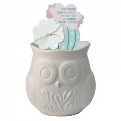 VASETTO GUFO BABY BIANCO CON CARTA PIANTABILE 9x9cm