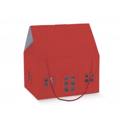 SCATOLA CASETTA C/CORDINI 33x25x19cm LINO ROSSO
