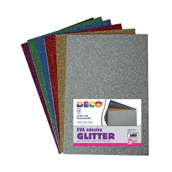 GOMMA EVA CREPP GLITTER ADESIVA 20x30cm ASS.TI 10pz