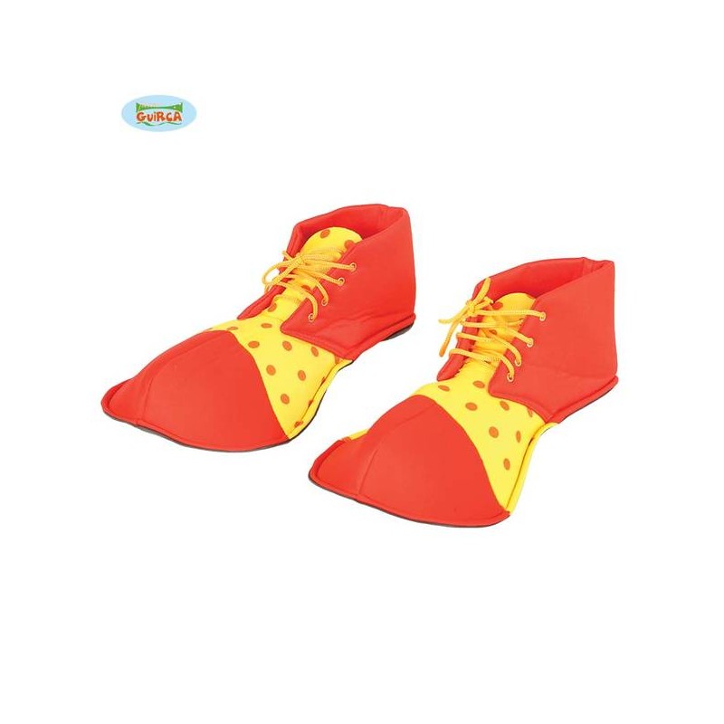 SCARPE DA PAGLIACCIO ROSSE E GIALLE IN TESSUTO 36cm