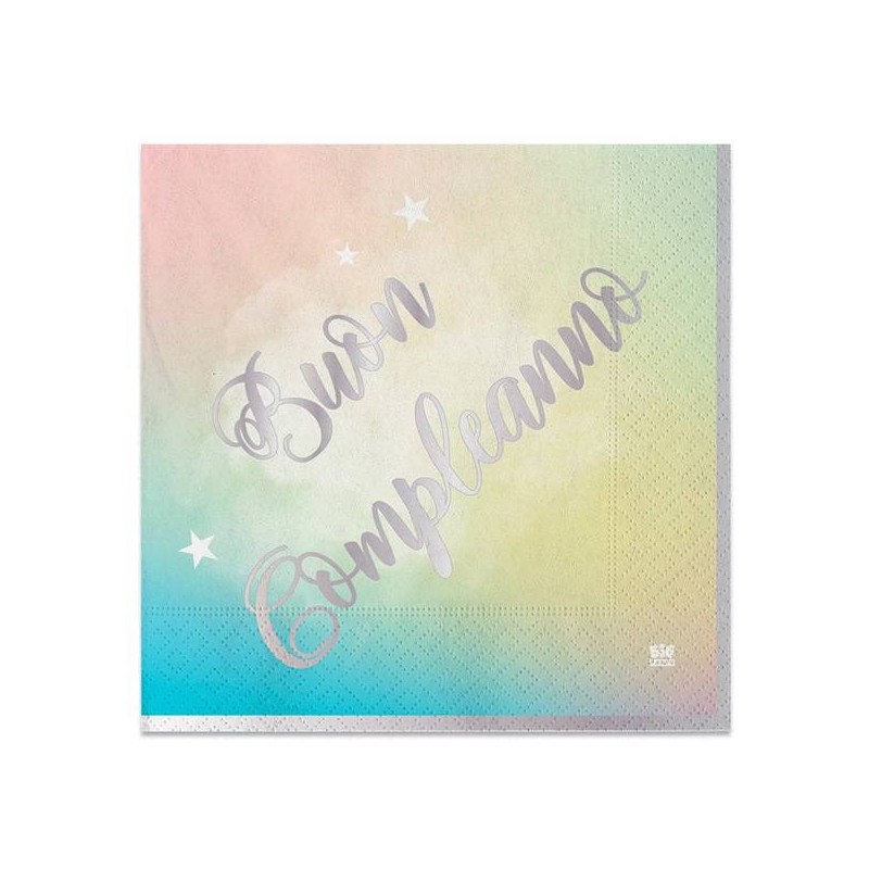 TOVAGLIOLI 33x33 BUON COMPLEANNO SOFT RAINBOW 20pz
